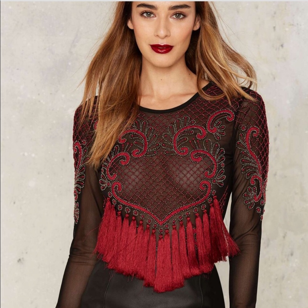 Nastygal one piece bodysuit with fringe